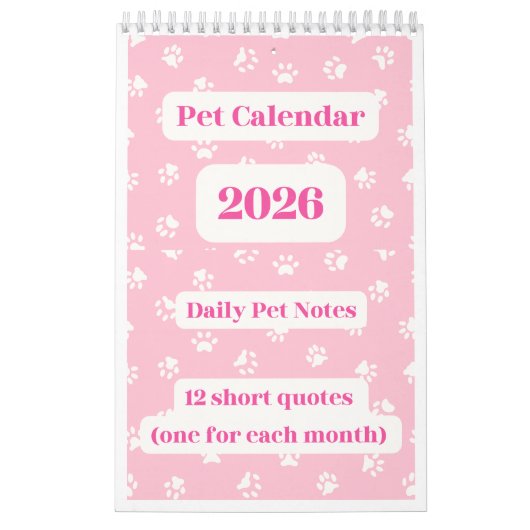 Calendrier des animaux de compagnie 2026 (Protection)