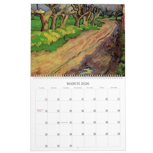 Calendrier des beaux-arts de Van Gogh Farmland (Mar 2026)