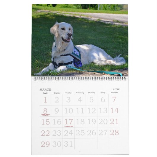 Calendrier des chiens 20xx modifiables (Mar 2026)