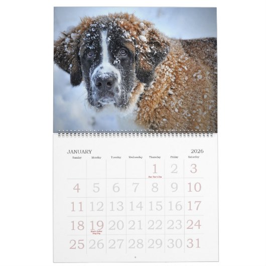 Calendrier des chiens 20xx modifiables (Jan 2026)