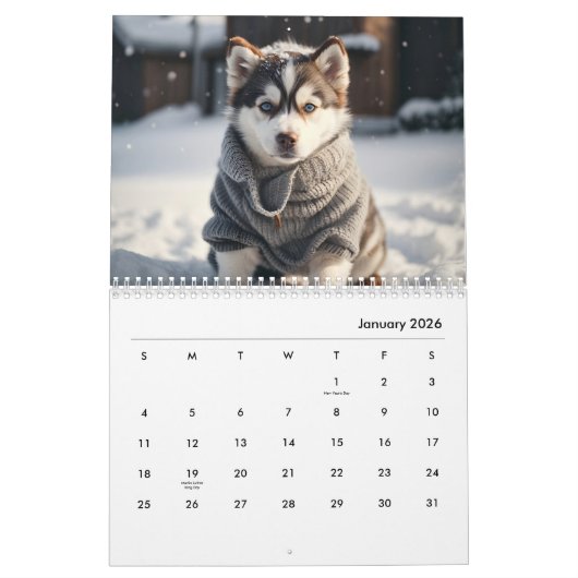 Calendrier des chiots mignons Amoureux de les chie (Jan 2026)
