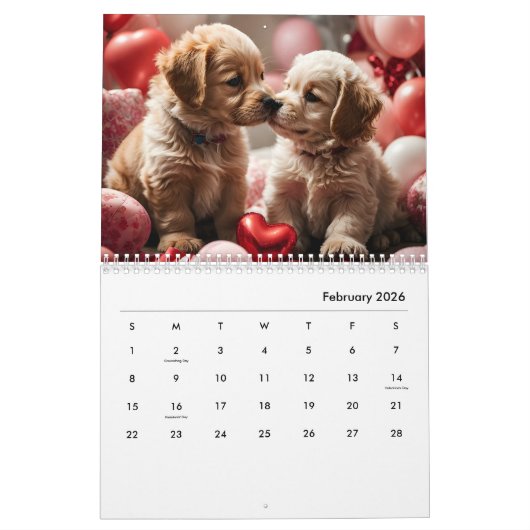 Calendrier des chiots mignons Amoureux de les chie (Feb 2026)