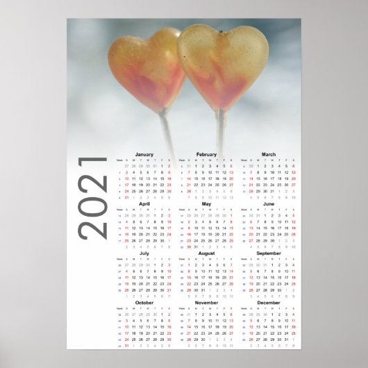 Calendrier des Coeurs 2021 Poster - Dimanche premi (Devant)