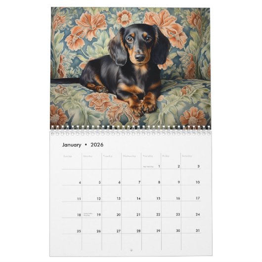 Calendrier des Dachshunds, toute année (Jan 2026)