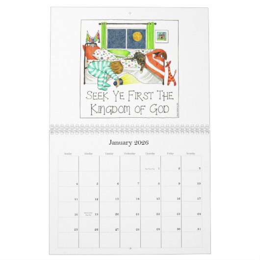 Calendrier des écritures chrétiennes illustrées (Jan 2026)