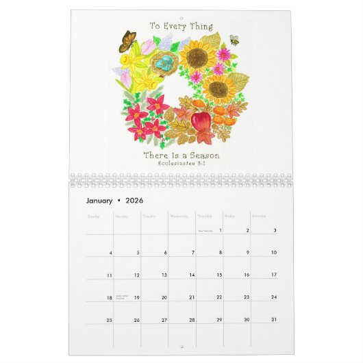 Calendrier des écritures inspirantes illustrées (Jan 2026)