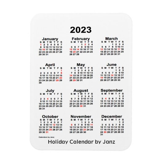 Calendrier des Fêtes Blanches 2023 par Janz Magnet (Vertical)