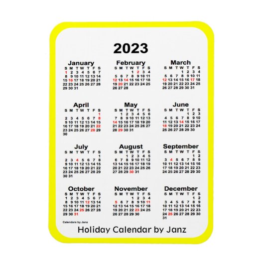 Calendrier des Fêtes Jaunes 2023 par Janz Magnet (Vertical)