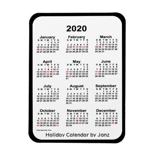 Calendrier des fêtes noires 2020 par Janz Magnet (Vertical)