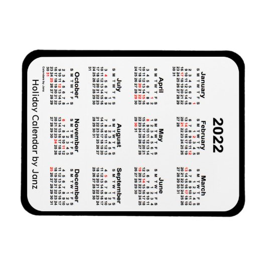 Calendrier des fêtes noires 2022 par Janz Magnet (Horizontal)