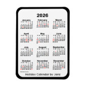 Calendrier des fêtes noires 2026 par Janz Magnet (Vertical)