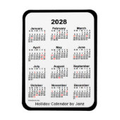 Calendrier des fêtes noires 2028 par Janz Magnet (Vertical)