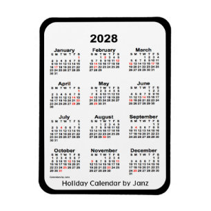 Calendrier des fêtes noires 2028 par Janz Magnet