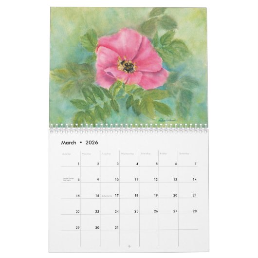 Calendrier des fleurs d'aquarelle (Mar 2026)