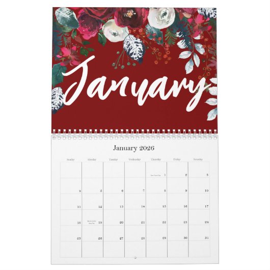 Calendrier des fleurs d'aquarelle (Jan 2026)