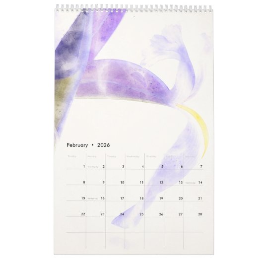 Calendrier des fleurs d'aquarelle (Feb 2026)