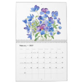 calendrier des fleurs d'aquarelle bleu et violet 2 (Feb 2027)
