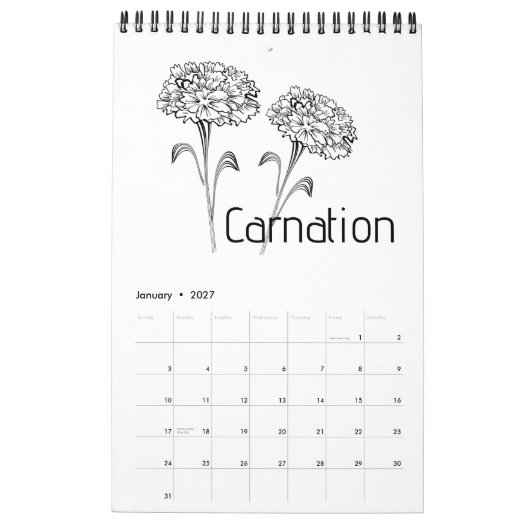 Calendrier des fleurs de mois de naissance (Jan 2027)