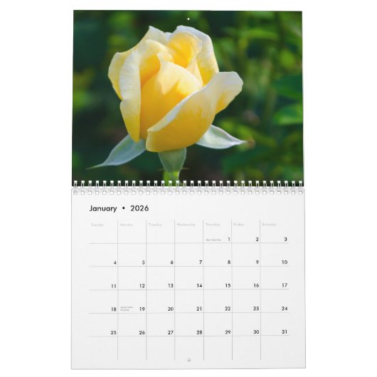 Calendrier des fleurs rose 2026 (Jan 2026)