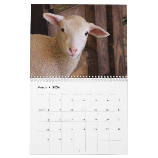 Calendrier des moutons mignons (Mar 2026)