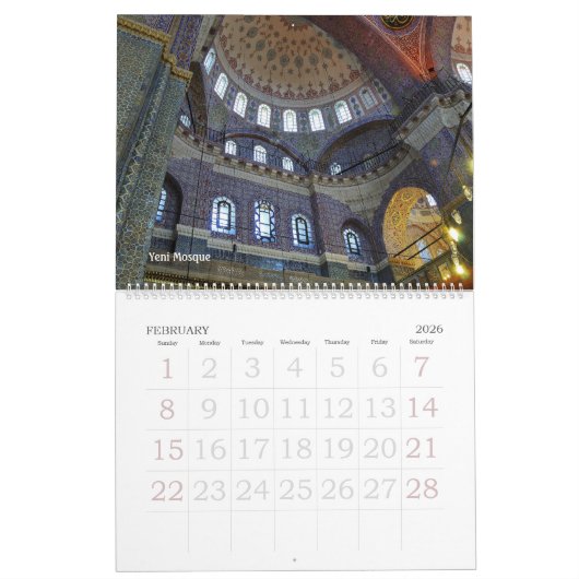 Calendrier des murs des mosquées d'Istanbul 12 moi (Feb 2026)