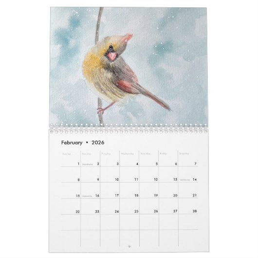 Calendrier des murs peintures aquarelles (Feb 2026)