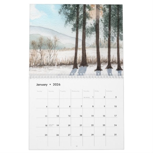 Calendrier des murs peintures aquarelles (Jan 2026)