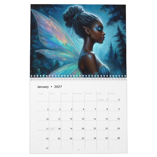 Calendrier des oeuvres d'art pour filles noires (Jan 2027)