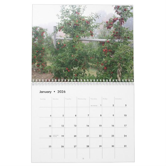 Calendrier des Orchards Apple du New Hampshire (Jan 2026)