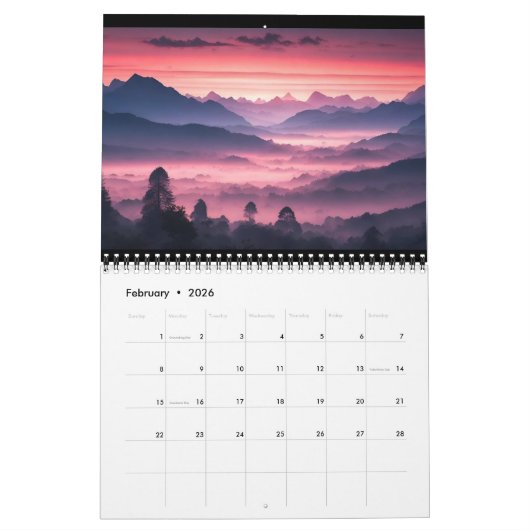 Calendrier des paysages arc-en-ciel (Feb 2026)