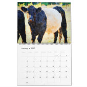 Calendrier des peintures à l'aquarelle de bovins d (Jan 2027)