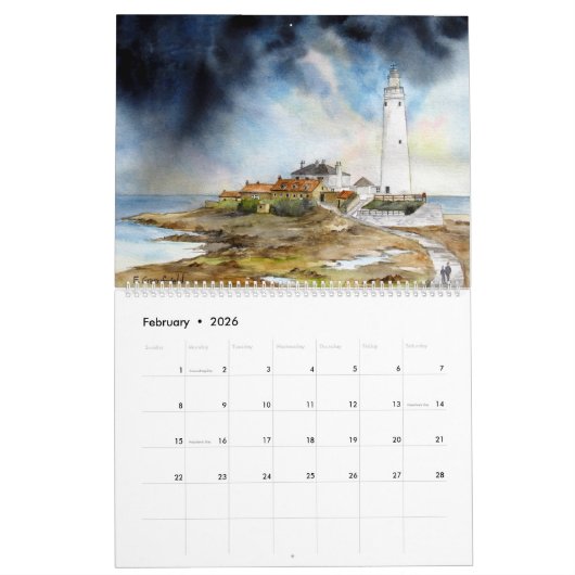 Calendrier des peintures d'aquarelle du paysage an (Feb 2026)