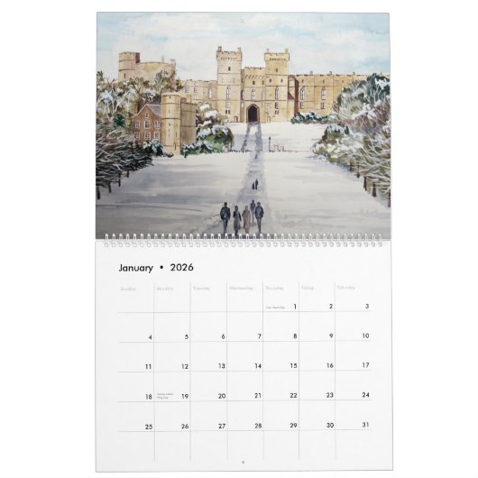 Calendrier des peintures d'aquarelle du paysage an (Jan 2026)