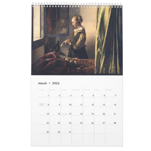 Calendrier des peintures Vermeer (Mar 2026)