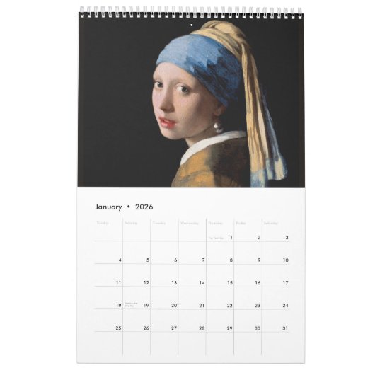 Calendrier des peintures Vermeer (Jan 2026)