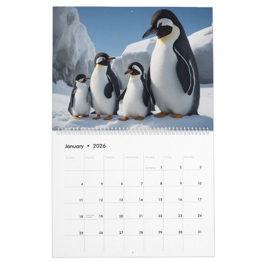 Calendrier des pingouins (Jan 2026)