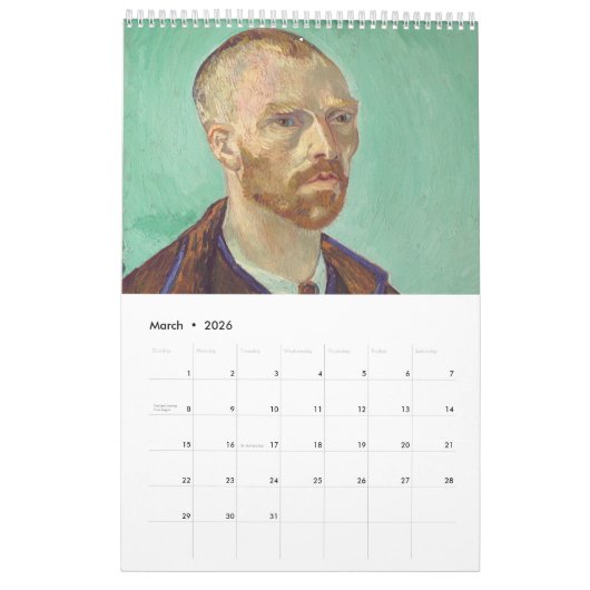Calendrier des portraits Van Gogh (Mar 2026)