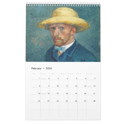 Calendrier des portraits Van Gogh (Feb 2026)