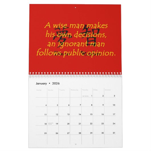 Calendrier des proverbes chinois (Jan 2026)