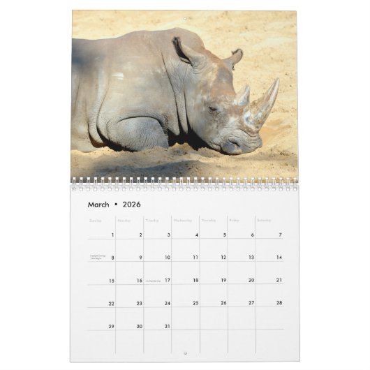 Calendrier des rhinocéros (Mar 2026)