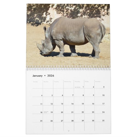 Calendrier des rhinocéros (Jan 2026)