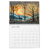 Calendrier des saisons forestières en linogravure (Jan 2027)