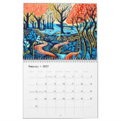 Calendrier des saisons forestières en linogravure (Feb 2027)