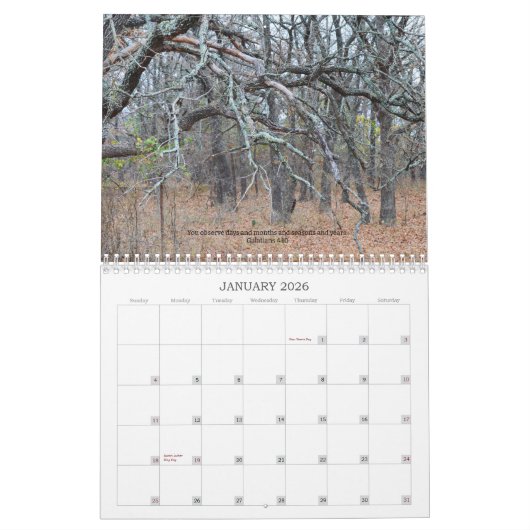 Calendrier des scènes de la nature et des versets (Jan 2026)