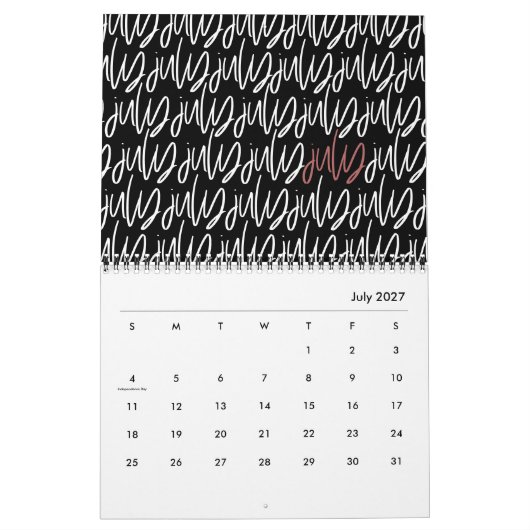 Calendrier des scripts de stylo de marqueur modern (Jul 2027)
