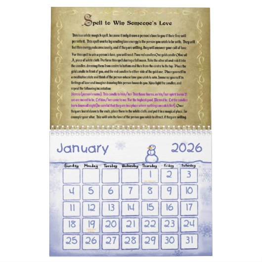 Calendrier des sorts et sorcières (Jan 2026)