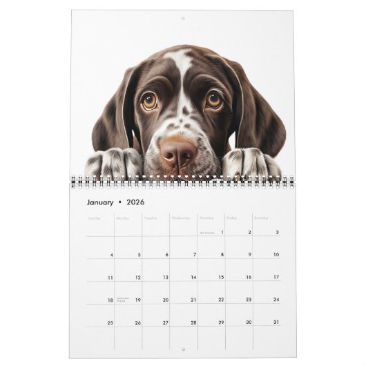 Calendrier des yeux de chiot de chien mignon (Jan 2026)