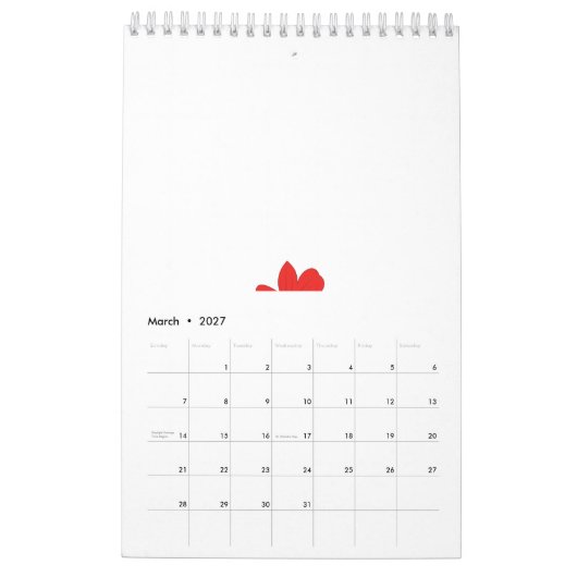 Calendrier Design de pétales de fleurs rouges avec un centre (Mar 2027)
