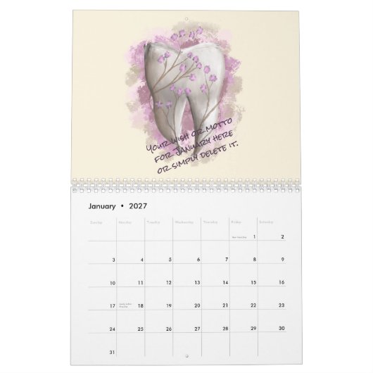 Calendrier Désir ou devise pour chaque mois. Cadeau dentaire (Jan 2027)