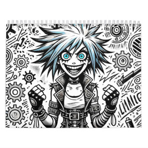 Calendrier dessin animé joyeux art original blu_eyes black_a